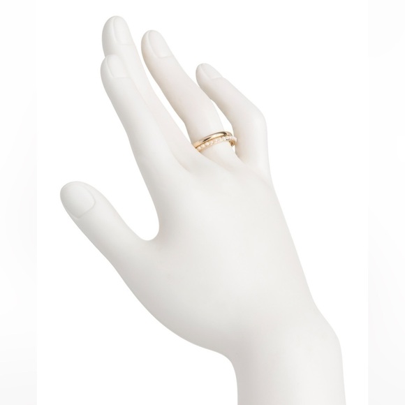 AllSaints Set of 2 Faux Pearl Detail Rings in Gold Tone Brass Size L 8 New - Picture 2 of 3